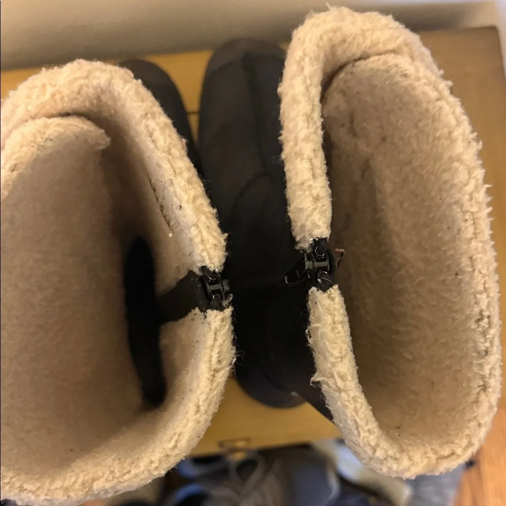 Black Shearling-Trim Winter Boots with Toggle Accents
